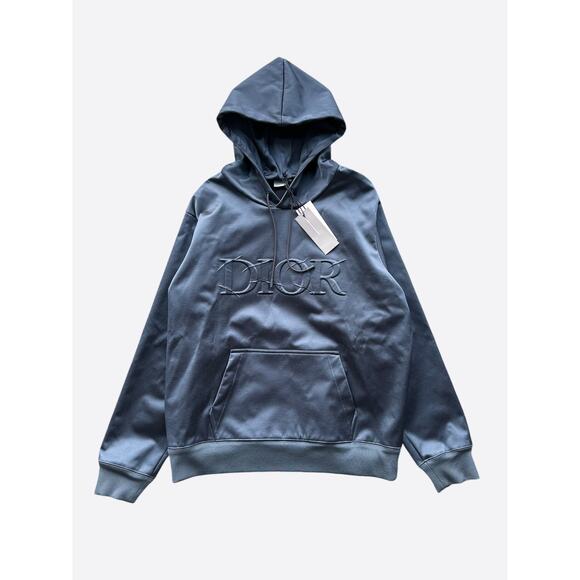 Dior Daniel Arsham Blue Embossed Metallic Logo Hoodie